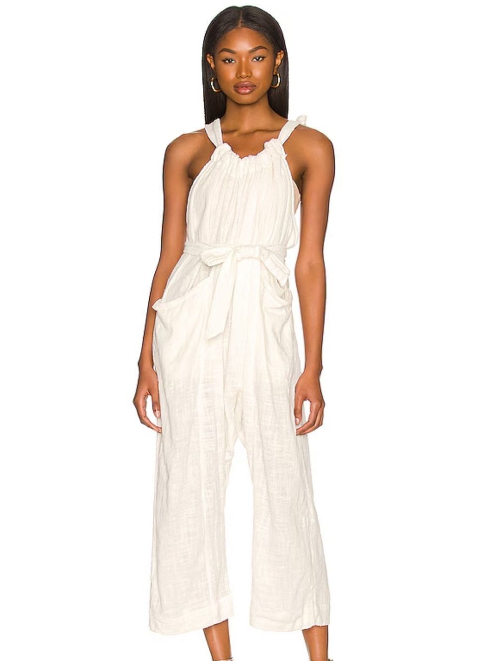 Free People Henriette Cream Pockets Jumpsuit Bohemian Festival